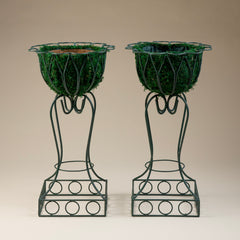 Pair of Tall Green Wire Planters