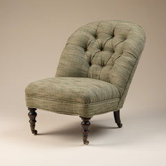 Napoleon III Fireside Chair Upholstered in a Nubby Green Fabric, Circa 1860, France