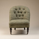 Napoleon III Fireside Chair Upholstered in a Nubby Green Fabric, Circa 1860, France