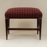 Vintage English Wood Stool with Plaid Wool Seat Cushion