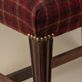 Vintage English Wood Stool with Plaid Wool Seat Cushion