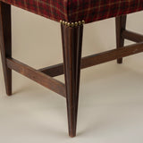 Vintage English Wood Stool with Plaid Wool Seat Cushion