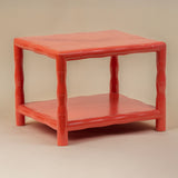 1970's Coral Bamboo Telephone Table With Shelf