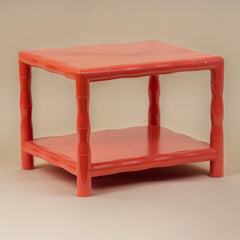 1970's Coral Bamboo Telephone Table With Shelf