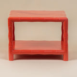 1970's Coral Bamboo Telephone Table With Shelf