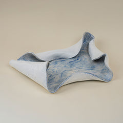 Large Marbleized Blue Wave Tray with Matte White Accents