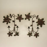 Pair of Wrought Iron Rose Sconces, Vintage