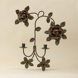 Pair of Wrought Iron Rose Sconces, Vintage