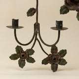 Pair of Wrought Iron Rose Sconces, Vintage
