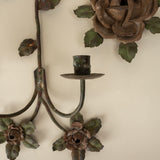 Pair of Wrought Iron Rose Sconces, Vintage
