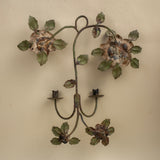 Pair of Wrought Iron Rose Sconces, Vintage