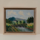 Vintage Landscape with Cottage and Bridge Painting on Board