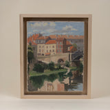 European Village Scene on Canvas, Newly Framed