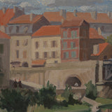 European Village Scene on Canvas, Newly Framed