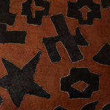 Vintage African Kuba Cloth Pillow, Rust with Black Applique Pattern