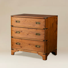 Three Drawer Campaign Chest with Brass Handles and Brass Trim