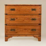 Three Drawer Campaign Chest with Brass Handles and Brass Trim