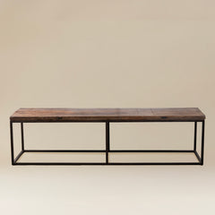 Vintage Wooden Coffee Table on Black Metal Base
