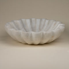 Large White Scalloped Marble Bowl