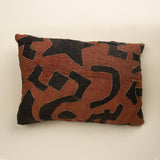 Vintage African Kuba Cloth Pillow, Rust with Black Applique Pattern
