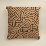 Vintage African Kuba Cloth Pillow, Natural with Black Embroidery Pattern