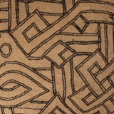 Vintage African Kuba Cloth Pillow, Natural with Black Embroidery Pattern