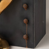 Handmade Ceramic Sculpture in Burnished Gold on Steel Pedestal with Metal Rivets, Titled: The Drip