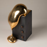 Handmade Ceramic Sculpture in Burnished Gold on Steel Pedestal with Metal Rivets, Titled: The Drip