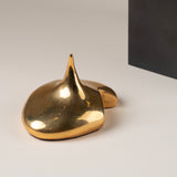 Handmade Ceramic Sculpture in Burnished Gold on Steel Pedestal with Metal Rivets, Titled: The Drip