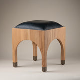 Renshaw Stool Frame in Black Leather with Natural Blonde Oak with Brass Fittings