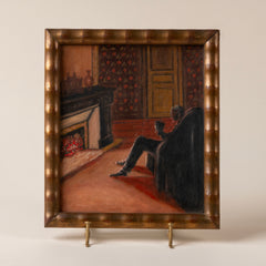 Framed Painting on Board of a Gentleman by the Fire