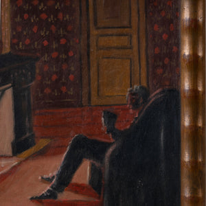 Framed Painting on Board of a Gentleman by the Fire