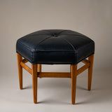 Vintage Wood Stool with Leather Seat