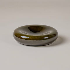 Large Concave Ceramic Bowl in Olive Green