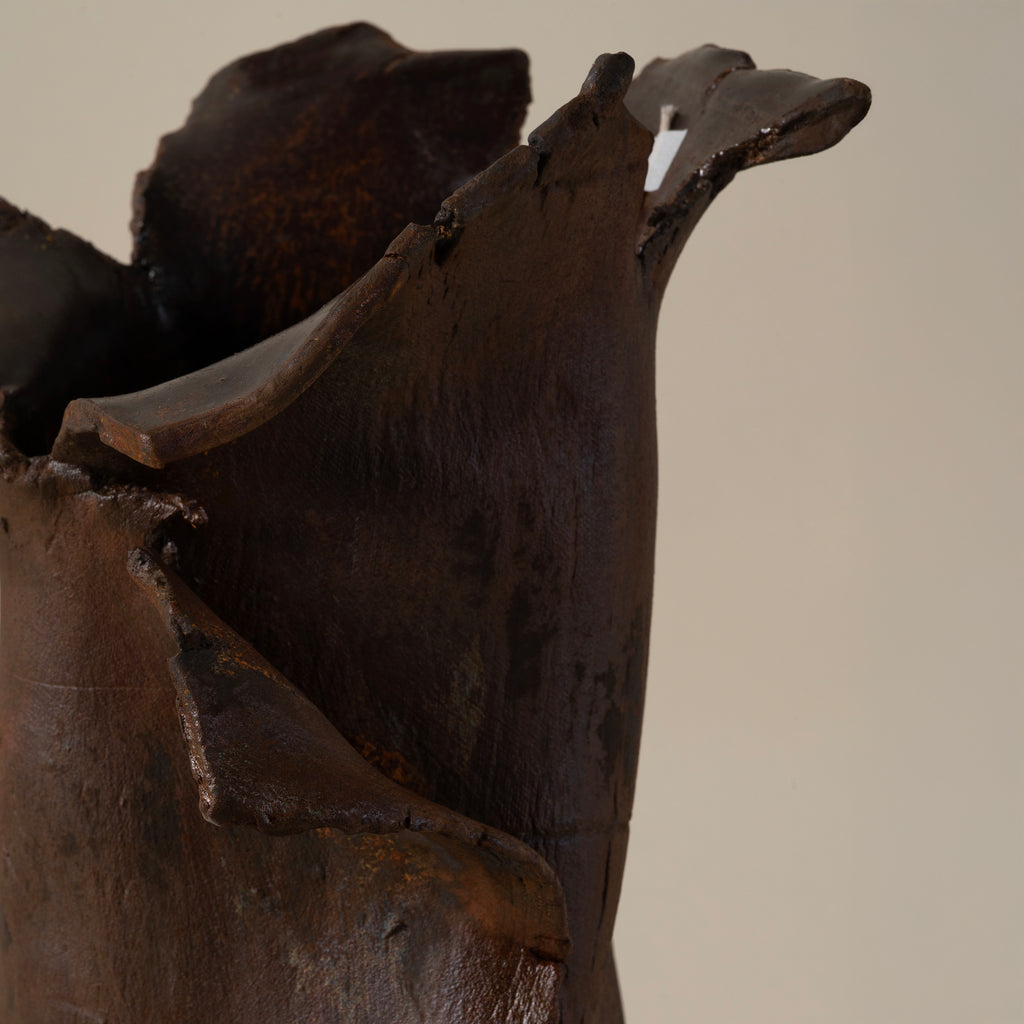 Handmade Ceramic Vase with Patinaed Iron Finish