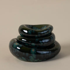 Set of 3 Handmade Organic Shaped Stacking Bowls in Speckled Olive