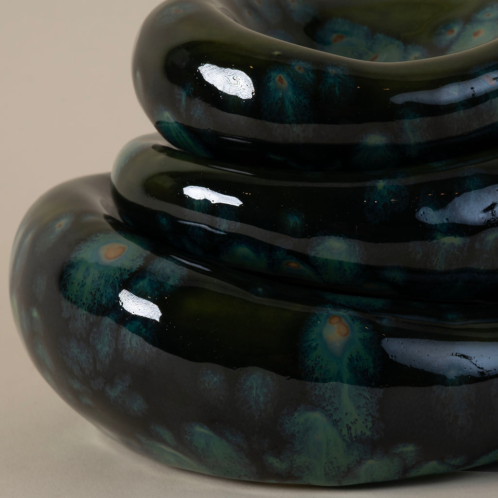 Set of 3 Handmade Organic Shaped Stacking Bowls in Speckled Olive