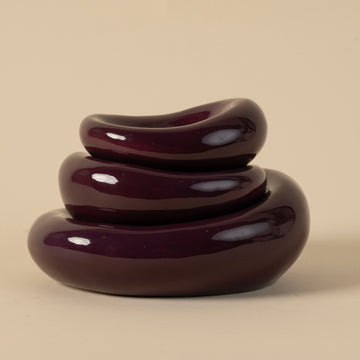 Set of 3 Handmade Stacking Bowls in Eggplant