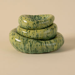 Set of 3 Handmade Organic Shaped Stacking Bowls in Speckled Chartreuse