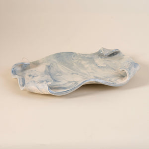 Blue Marbleized Porcelain Tray with Curled Corners