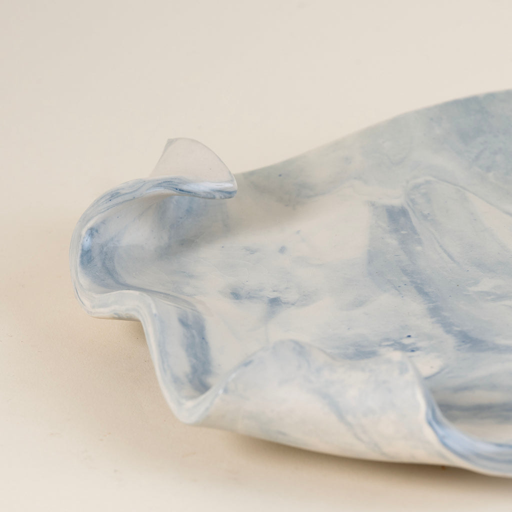 Blue Marbleized Porcelain Tray with Curled Corners