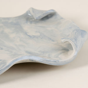 Blue Marbleized Porcelain Tray with Curled Corners
