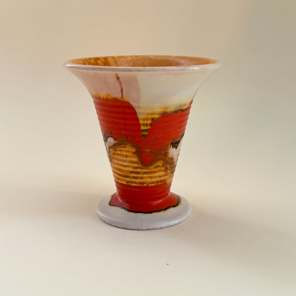 Fluted Vase with Ribbed Body in Sunset Marble