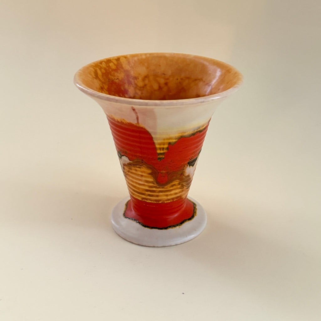 Fluted Vase with Ribbed Body in Sunset Marble