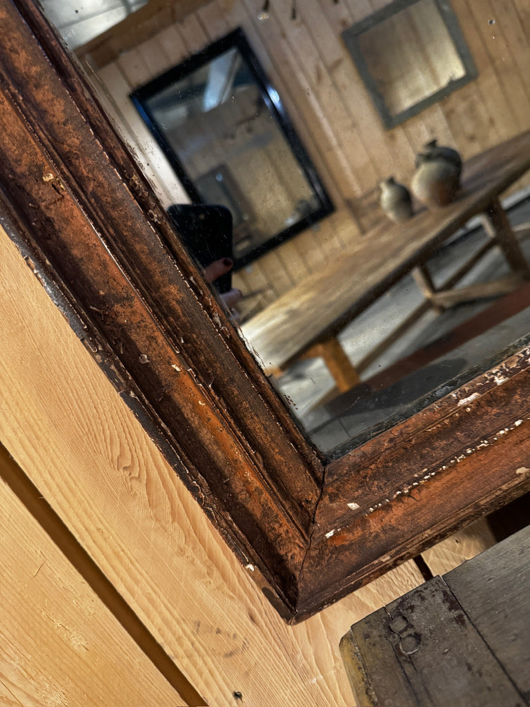 Sienna-Colored Rectangular Mirror with Beautiful Patina, France