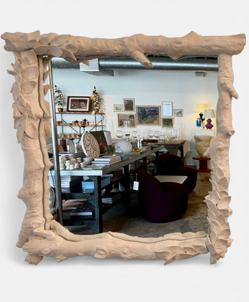 Handcrafted Ceramic Mirror features intricately Sculpted Branches and Leaves