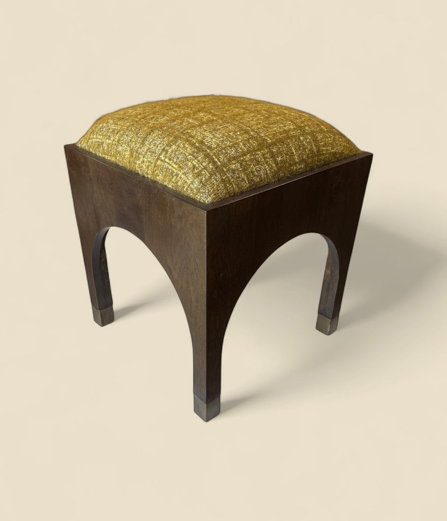 Renshaw Stool Upholstered in Grampian Flora Green in Cognac Finish