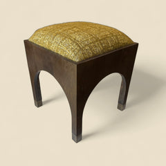 Renshaw Stool Upholstered in Grampian Flora Green in Cognac Finish
