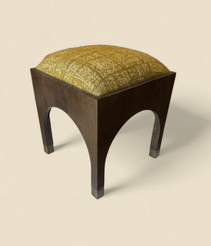 Renshaw Stool Upholstered in Grampian Flora Green in Cognac Finish