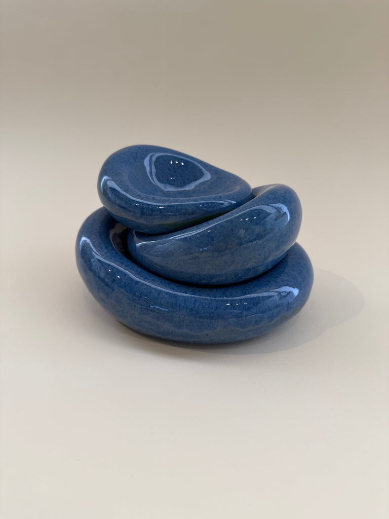 Set of 3 Handmade Organic Shaped Stacking Bowls in Denim Finish
